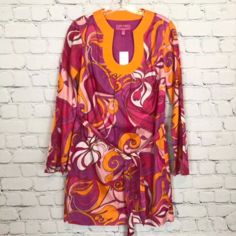 Banana Republic Trina Turk Purple Mod 60's Dress Size Cotton Silk